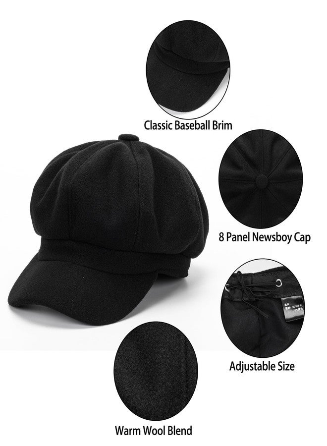 CaySep Womens-Newsboy-Octagonal-Beret-Hats Vintage 8 Panels Cabbie Cap Outdoor Cabbie Painter Driver Cap for Girls Teens Black - Image 5